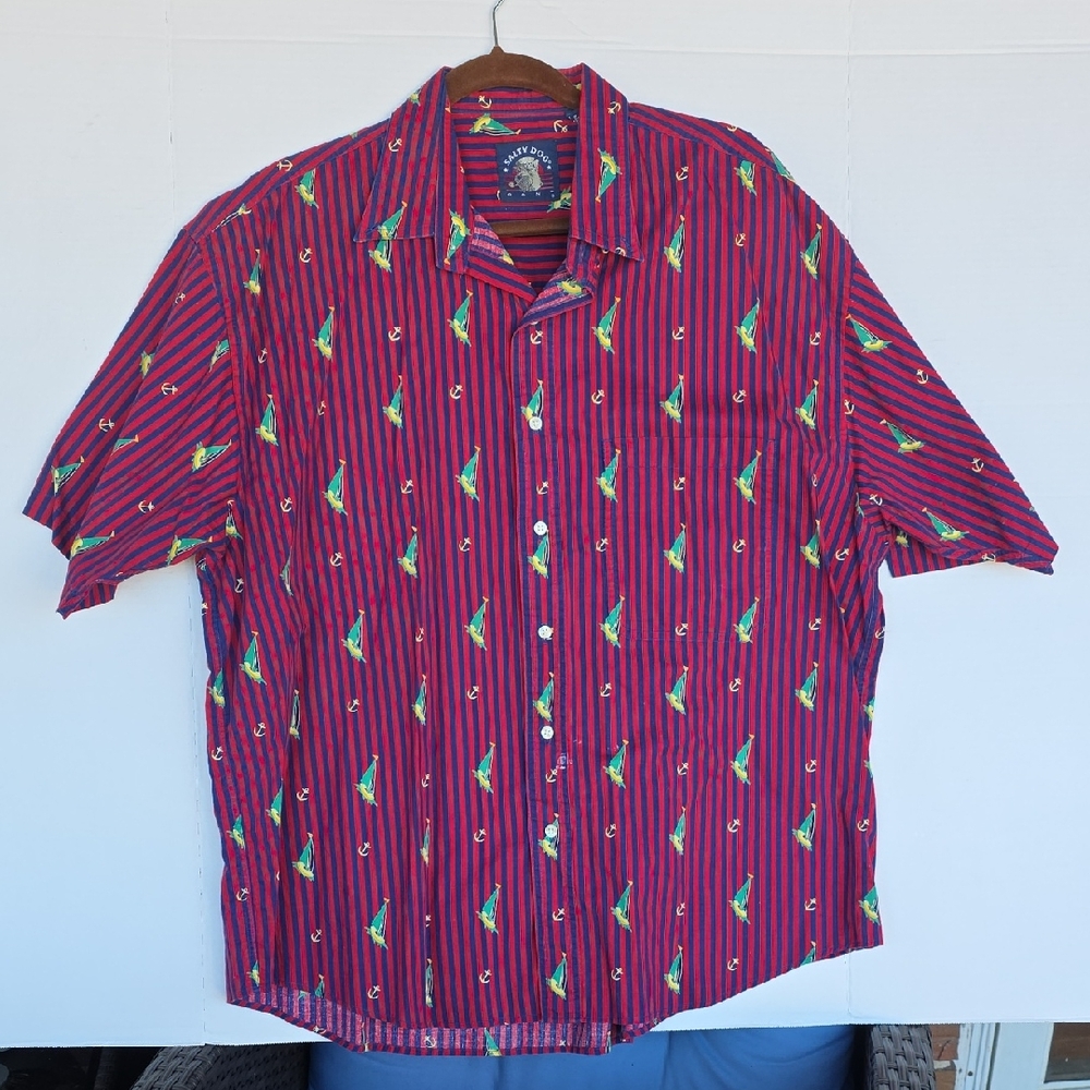 Salty Dog Men's Short Sleeve Nautical Beach Shirt Size XL Vacation Ready Cotton